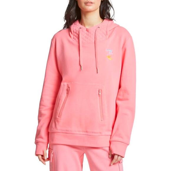 Juicy Couture Tops - Juicy Couture Pink Popsicle High Neck French Terry Pink Hoodie Women Sz XS
